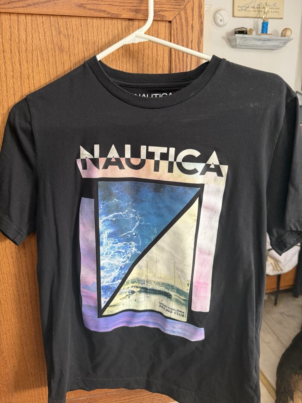 Nautica Sailing Club Graphic Tee Black Mens Small Ocean Challenge Shirt
